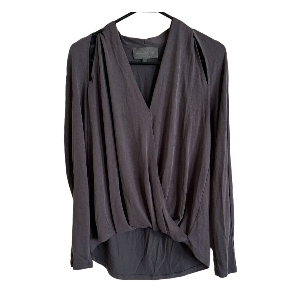 Sunday in Brooklyn Cold Shoulder Wrap Top Gray Long Sleeve Blouse Small h2 Boho